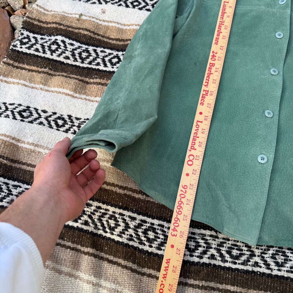 Women's Pendleton Mint Green Leather Suede Button… - image 4